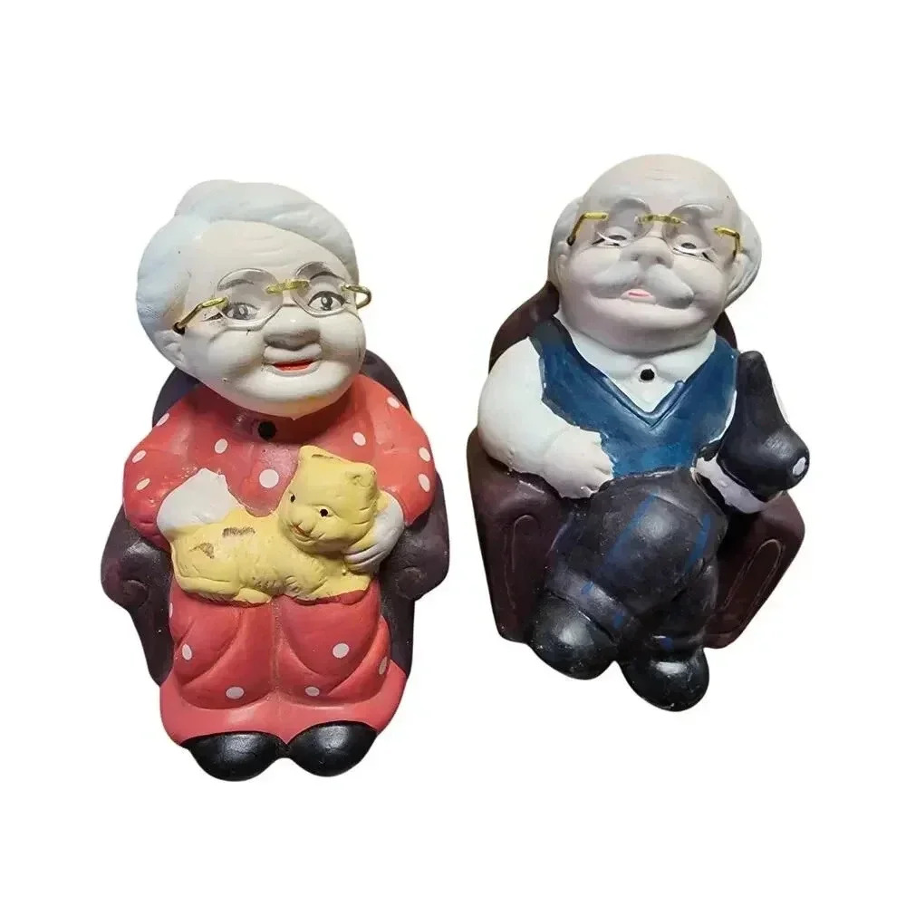 Grandma & Grandpa Ceramic Piggy Banks Vintage
